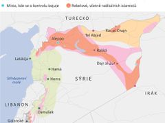 Podívejte se na mapě, co ovládá Asad a co povstalci.