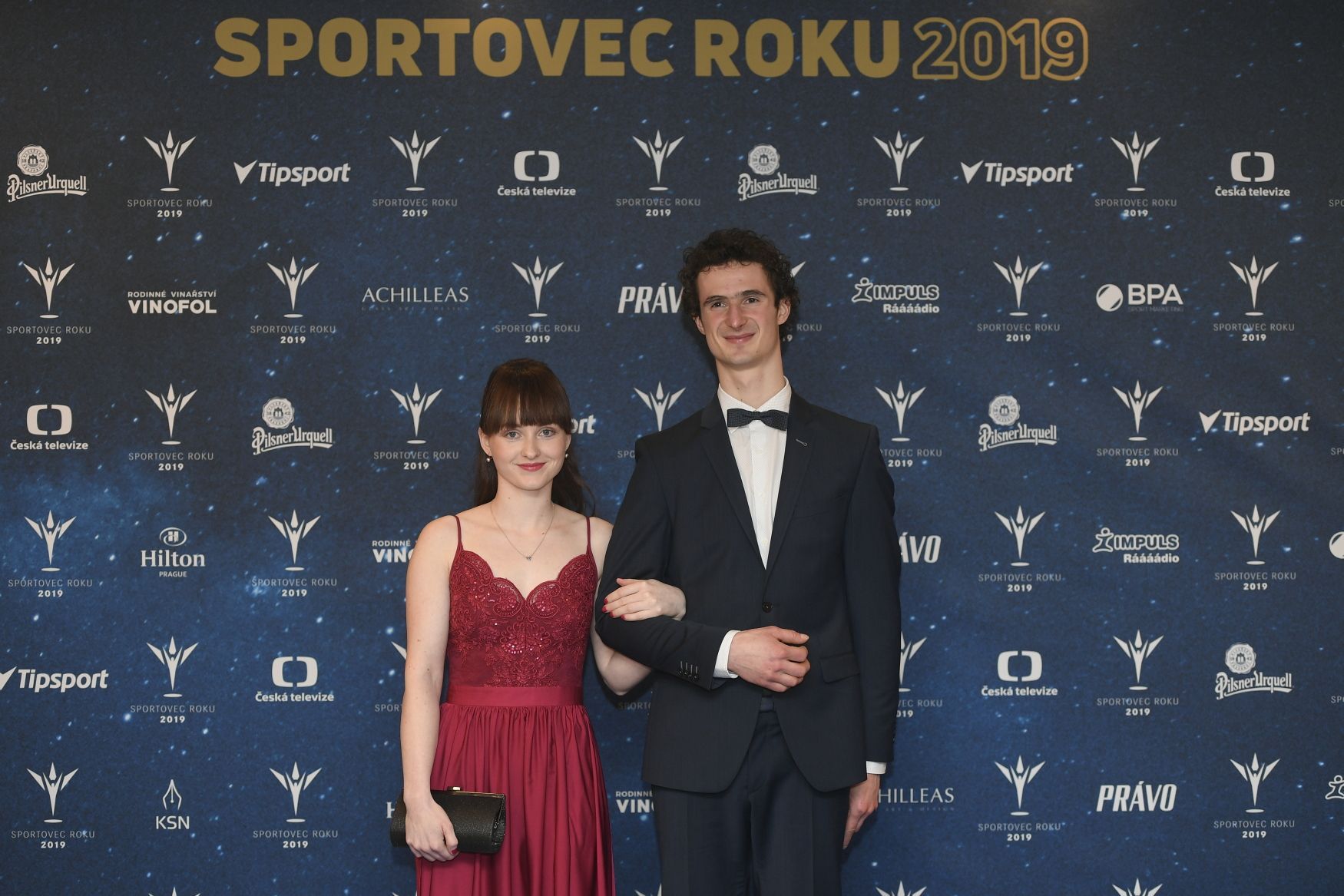 Adam Ondra s přítelkyní Ivou na Sportovci roku 2019