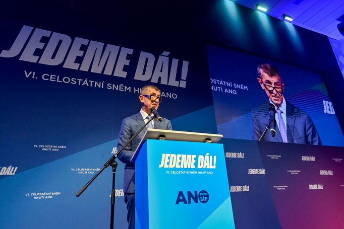 Andrej Babiš na sněmu ANO v únoru 2022.