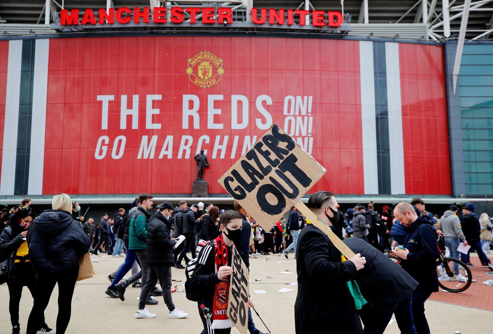 fotbal, anglická liga 2020/2021, Manchester United, fanoušci, protest