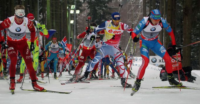 MS v biatlonu 2013, muži na 15 km: Anton Šipulin (5), Martin Fourcade (2)