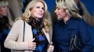 Alison McGinley wife of Team Europe captain Paul McGinley, and Hilary Watson wife of U.S. Team captain Tom Watson speak to each other during the opening ceremony of the 4