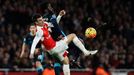 Manchester City's Wilfried Bony in action with Arsenal's Laurent Koscielny