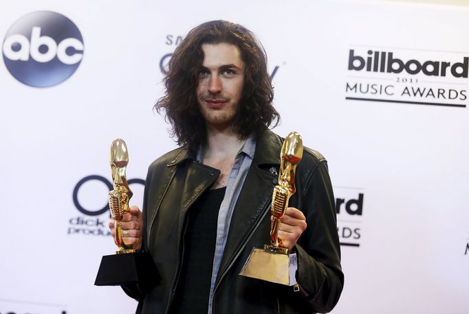 Hozier poses with his awards at the 2015 Billboard Music Awards in Las Vegas