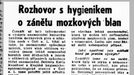 Reprofoto dobového tisku Průboj, kde byl dne 19. 11. v roce 1964 publikován rozhovor s hygienikem doktorem Karlem Novákem o epidemii hnisavého zánětu mozkových blan.