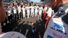 Formula One drivers pray for Marussia Formula One driver Jules Bianchi of France who had an accident in the previous race, before the first Russian Grand Prix in Sochi Oc