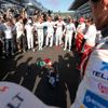 Formula One drivers pray for Marussia Formula One driver Bianchi of France who had an accident in the previous race, before the first Russian Grand Prix in Sochi