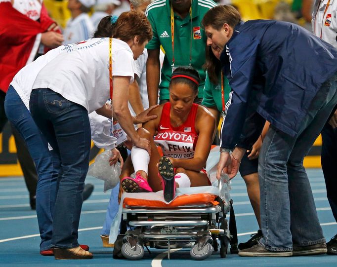 MS v atletice 2013, 200 m - finále: zraněná Allyson Felixová