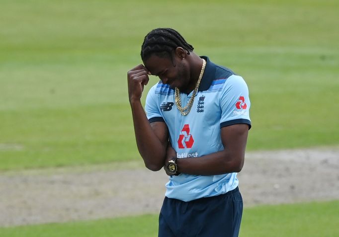 Cricket - First One Day International - England v Australia - Emirates Old Trafford, Manchester - September 11, 2020   England's Jofra Archer reacts    Shaun Botterill/Po