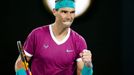 Tennis - Australian Open - Men's Singles Final - Melbourne Park, Melbourne, Australia - January 30, 2022 Spain's Rafael Nadal reacts during the final against Russia's Dan