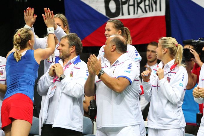 Fed Cup, finále 2014: Petra Kvitová v zápase s Andreou Petkovicovou