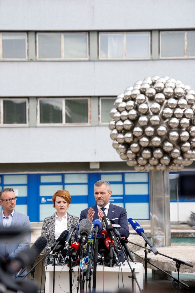 Peter Pellegrini hovoří na tiskové konferenci po útoku na premiéra Roberta Fica, snímek z 16. května 2024.