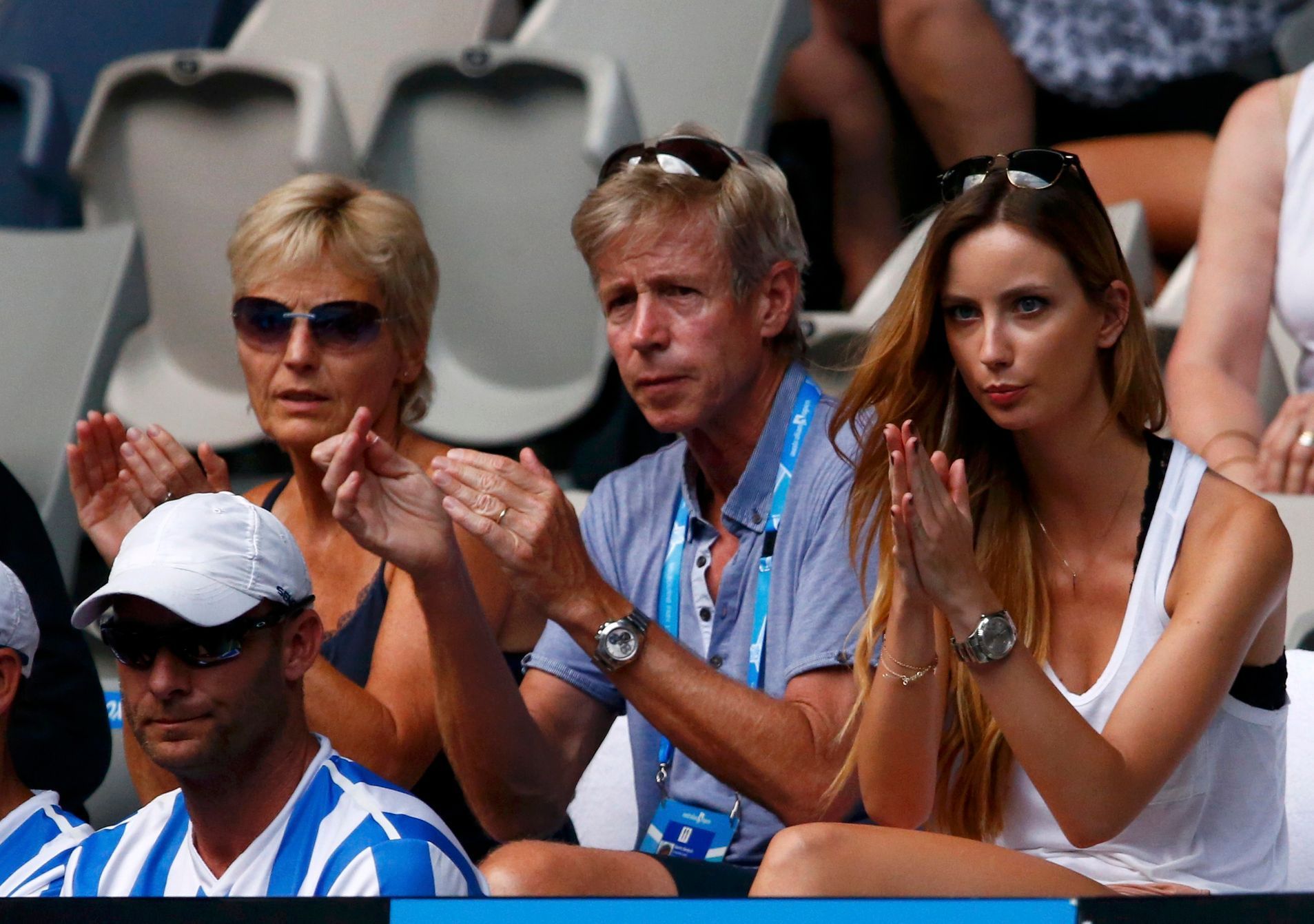 Ester Satorova, the girlfriend of Tomas Berdych of Czech Republic, watches his men's singles match at the Australian Open 2014 tennis tournament in Melbourne