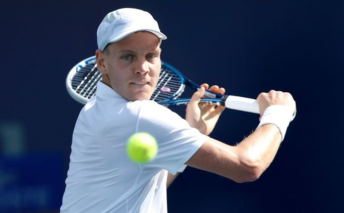 Tomáš Berdych v zápase s Kamkem (Dubaj 2013)