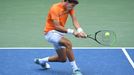 Sep 6, 2020; Flushing Meadows, New York, USA; Pablo Carreno Busta of Spain hits a backhand against Novak Djokovic of Serbia (not pictured) on day seven of the 2020 U.S. O