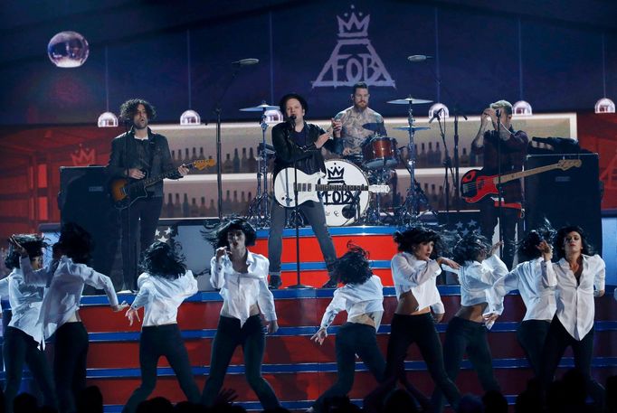 Fall Out Boy perform &quot;Uma Thurman&quot; at the 2015 Billboard Music Awards in Las Vegas