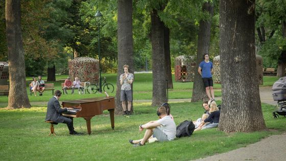 Foto: Violoncellista v obýváku, klavírista v parku. I tak může vypadat koncert klasické hudby