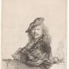 Rembrandt van Rijn: Autoportrét s předloktím opřeným o kamennou zídku