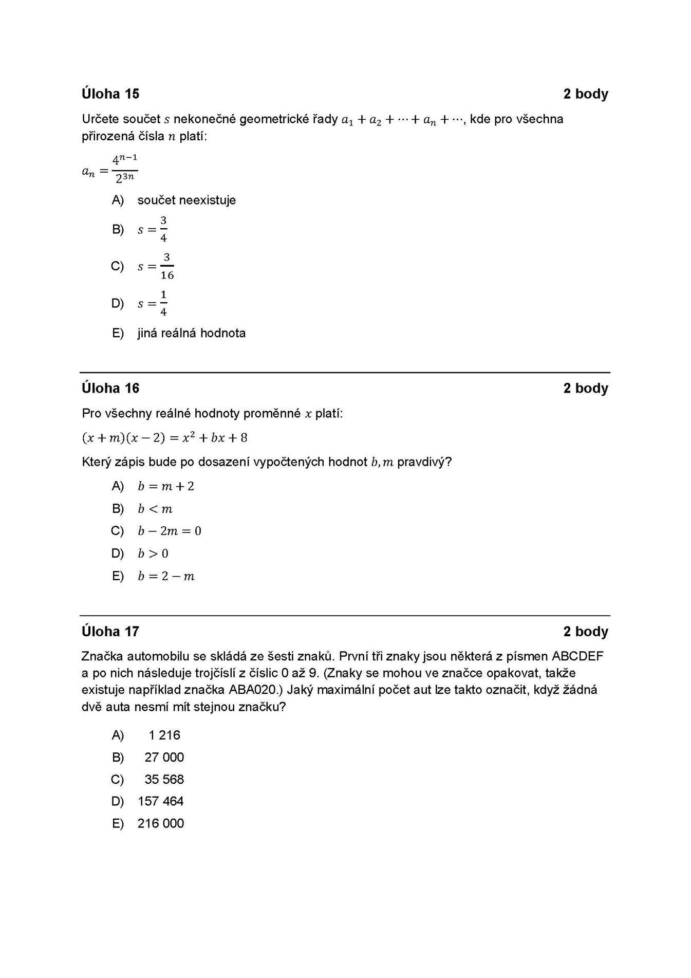 Matematika - státní maturita - vyšší obtížnost 9