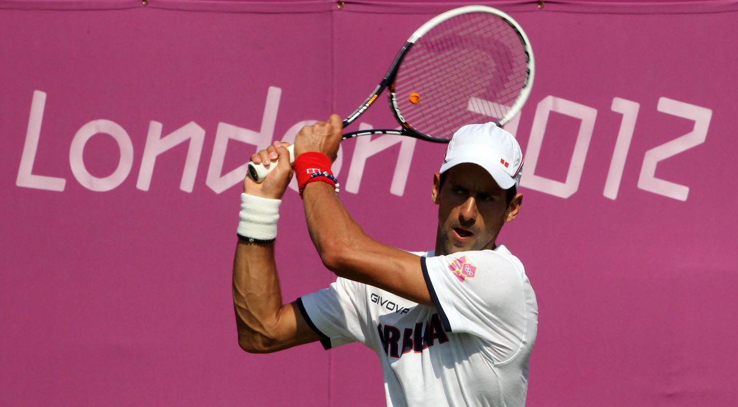 Londýn 2012 - tenis, trénink (Novak Djokovič)