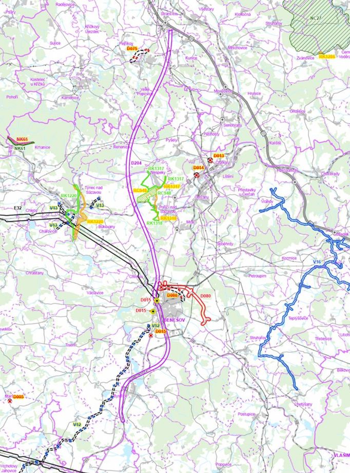 Mapa ukazuje, kudy má vést železniční koridor D204.