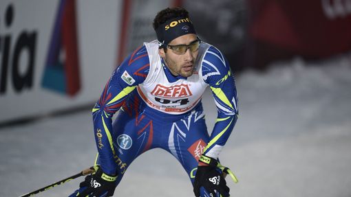 Biathlon World Cup and Olympic champion Martin Fourcade of France reacts after his performance in the men's free Cross Country 10km competiton at the FIS World Cup Ruka N