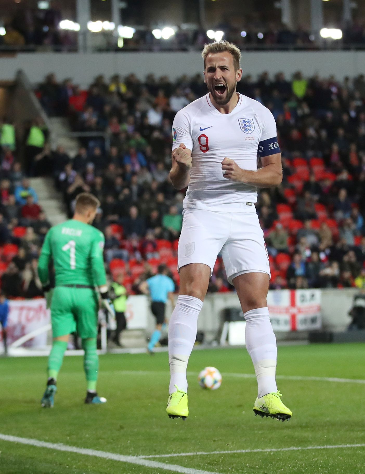 Harry Kane slaví gól v utkání kvalifikace ME 2020 Česko - Anglie