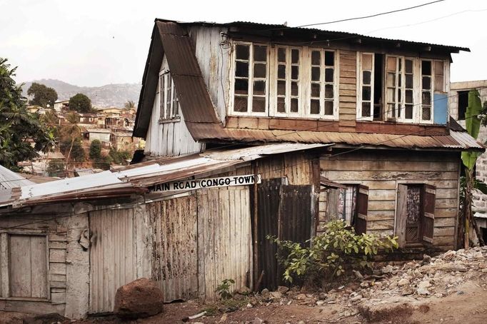 Traditional colonial-era Board House stands on main road through Congo Town of Sierra Leone's capital Freetown