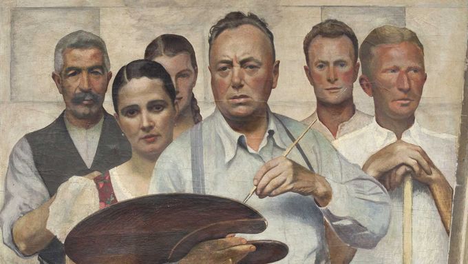 Detail z Gebauerova obrazu Portrét s blízkými z roku 1937.