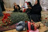 Palestinské ženy připravují karafiáty pro export z Rafahu. Izrael dočasně zmírnil blokádu a palestinští pěstitelé mohou k Valentýnu do Evropy vyvézt 25 tisíc rudých karafiátů.