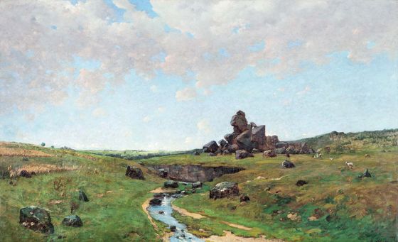 Z Českomoravské vysočiny, 1882. Chittussi dával před oblíbenými ruinami hradů přednost přírodním kamenným útvarům. Tento silně připomíná sfingu.