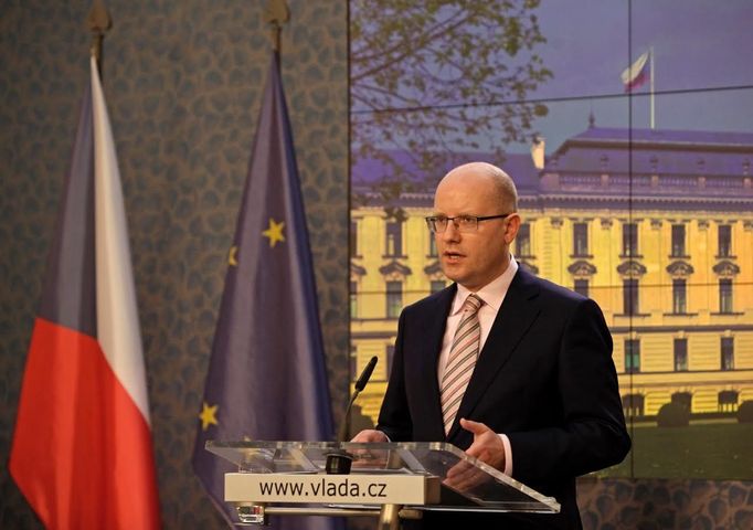 Premiér Bohuslav Sobotka na tiskové konferenci 27. 4. 2017.