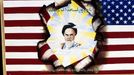 Khomeini and USA flag poster.