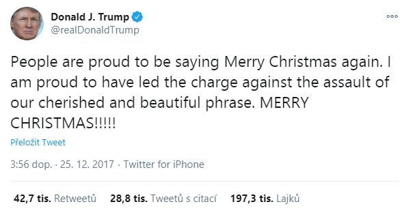 Trump - tweet - Veselé Vánoce