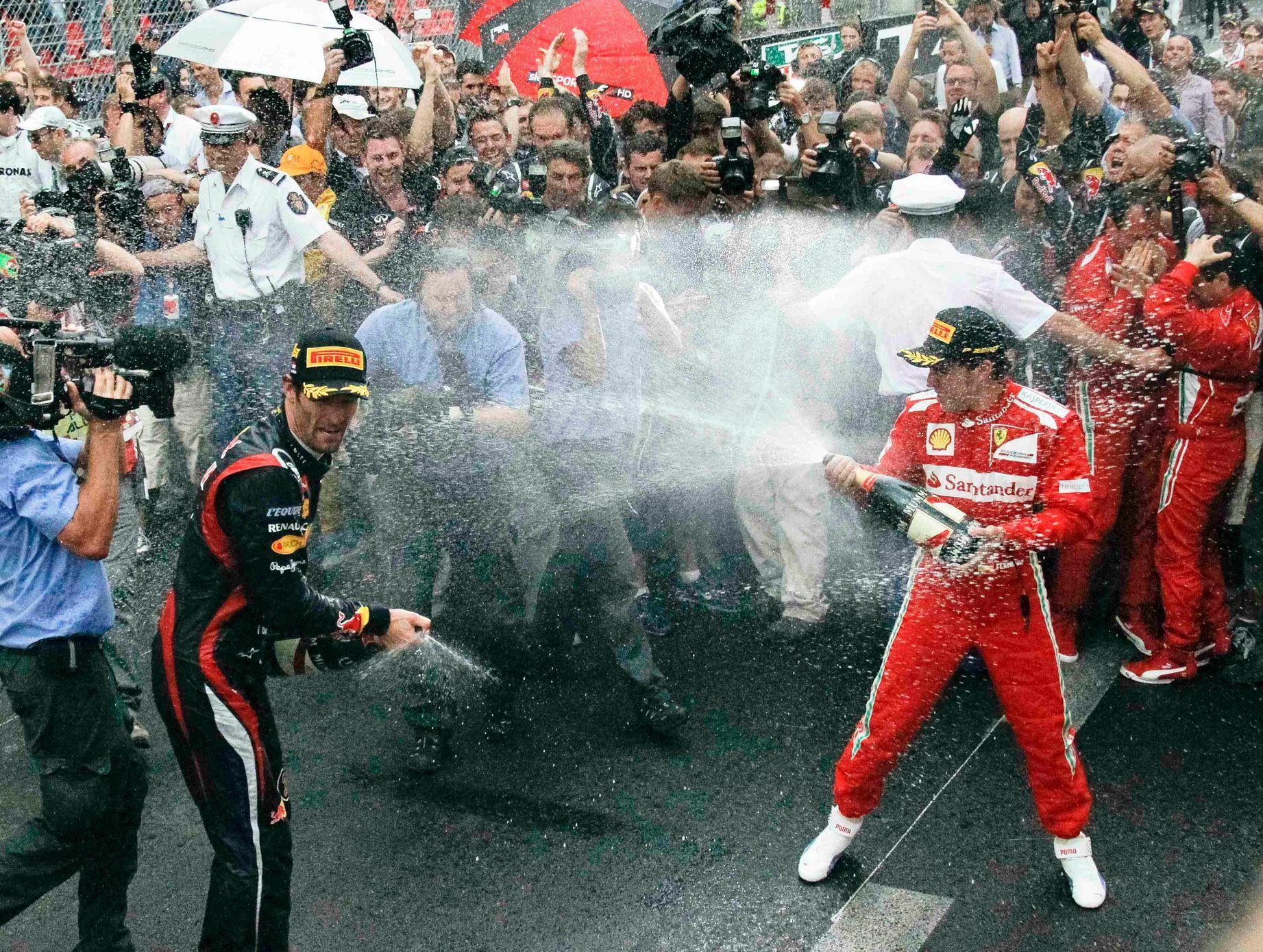 Mark Webber a Fernando Alonso po Velké ceně Monaka