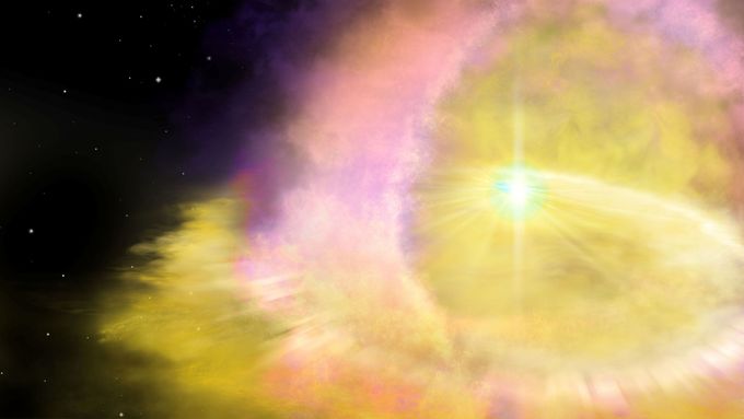 Umělecké zobrazení výbuchu supernovy SN2016aps.