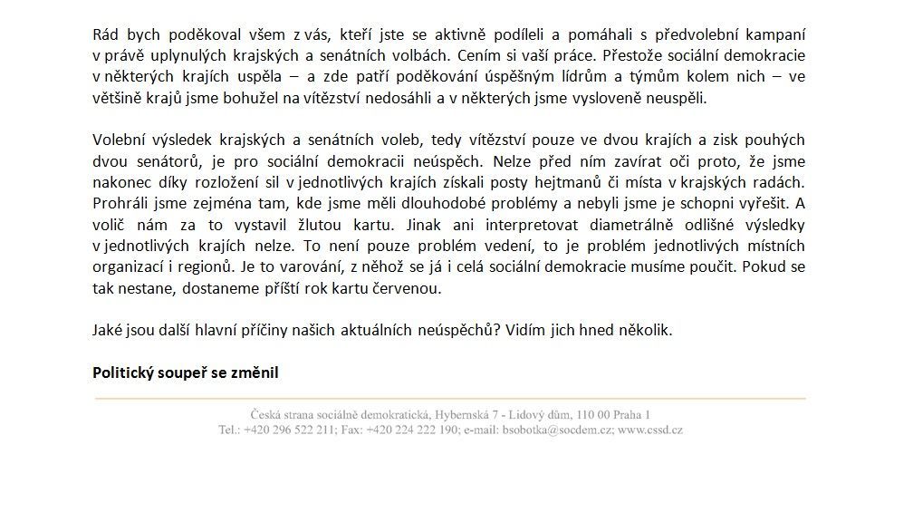 Dopis Sobotky ČSSD