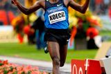 Keňský atlet Paul Kipsiele Koech slaví vítězství na trati 3000m překážek na mítinku Golden League v Bruselu.