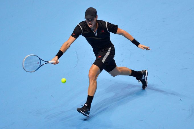 Tomáš Berdych v zápase s Wawrinkou (Turnaj mistrů 2013)