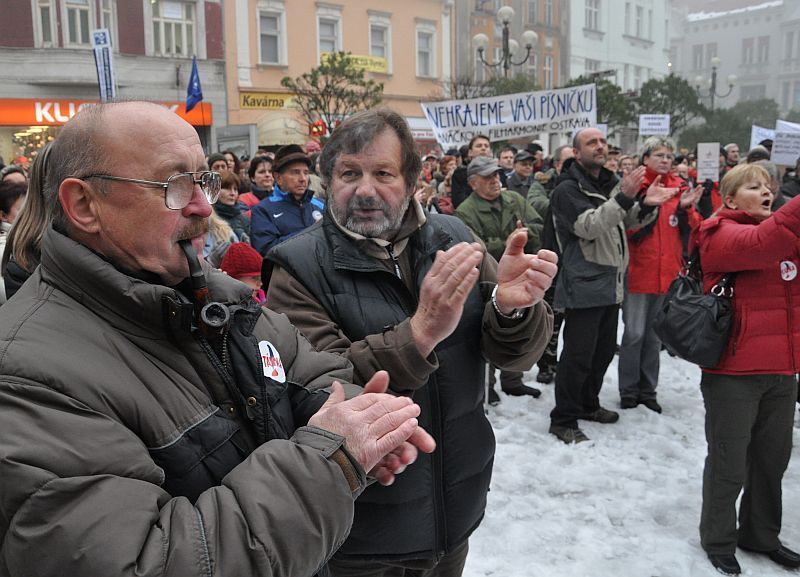 Protest státních zaměstnanců v Ostravě