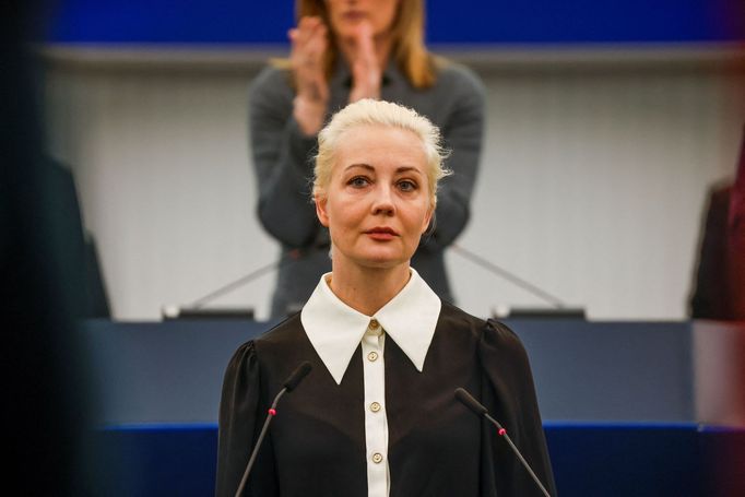 Julija Navalná při projevu v Evropském parlamentu ve Štrasburku.