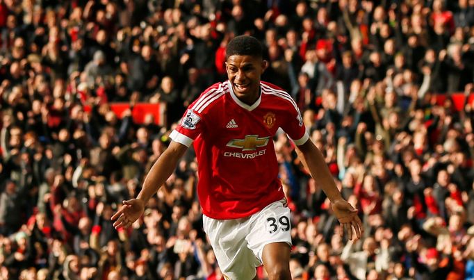 Manchester United's Marcus Rashford celebrates scoring their second goal