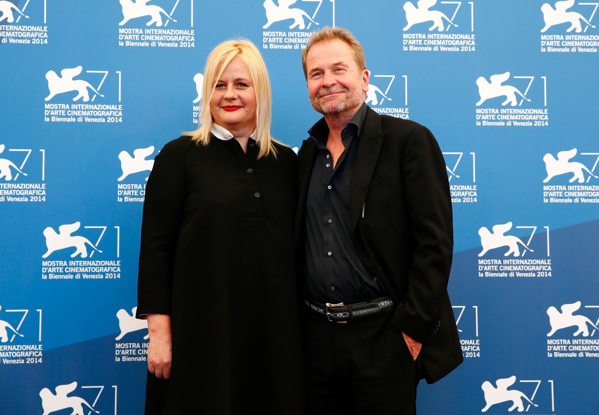 Director Seidl and writer Franz pose during the photocall for the movie &quot;Im Keller&quot; at the 71st Venice Film Festival