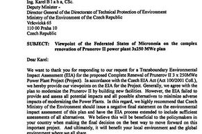 Dokument: Dopis Mikronésie k plánu na rekonstrukci Prunéřova