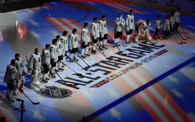 Jan 25, 2015; Columbus, OH, USA; Team Toews is introduced before the 2015 NHL All Star Game at Nationwide Arena. Mandatory Credit: Andrew Weber-USA TODAY Sports