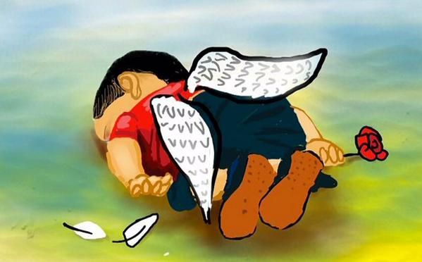 mrtvý syrský chlapec očima umělců