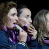 Olympijské medailistky v šermu - Italky: zlatá Elisa Di Francisca, stříbrná Arianna Errigo a bronzová Valentina Vezzali na OH 2012 v Londýně.