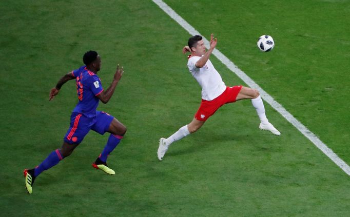 Robert Lewandowski v zápase Polsko - Kolumbie na MS 2018