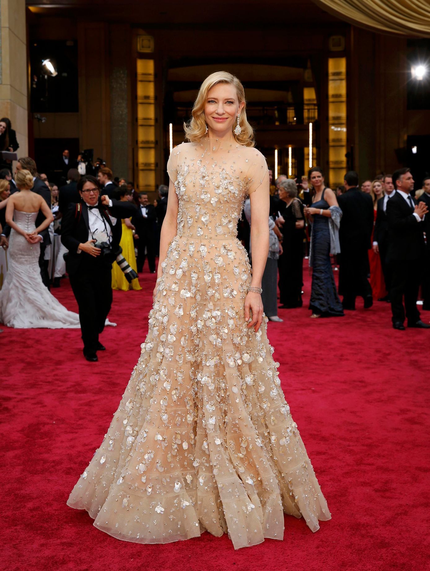 Cate Blanchett best actress nominee for her role in &quot;Blue Jasmine&quot; arrives on the red carpet at the 86th Academy Awards in Hollywood