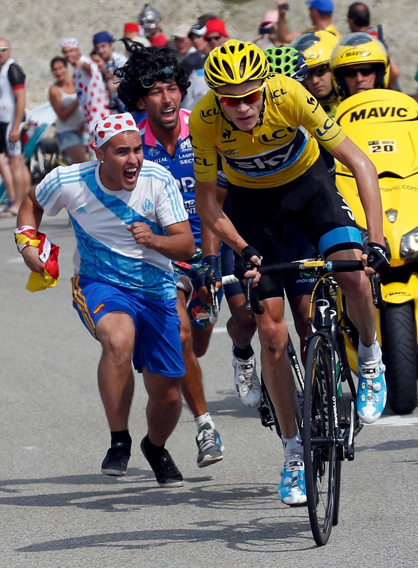Race leader's yellow jersey Team Sky rider Froome of Britain